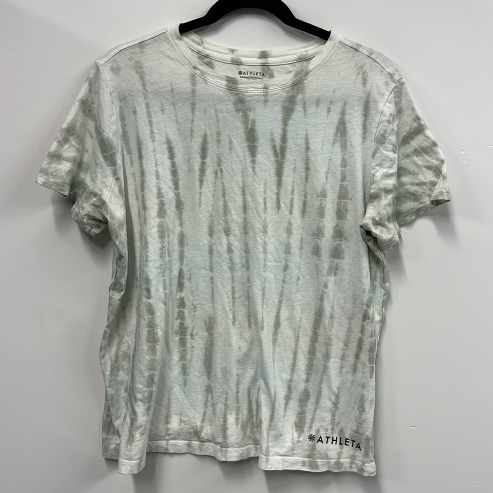 Athleta gray white teal tie dye tshirt 1X